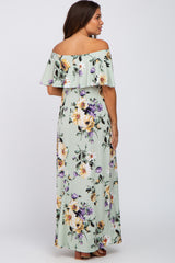 Sage Floral Off Shoulder Maternity Maxi Dress