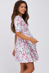 Ivory Floral Waist Tie Maternity Dress