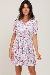 Ivory Floral Waist Tie Dress