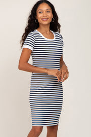 White Black Striped Fitted Dress