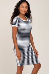 White Black Striped Fitted Dress