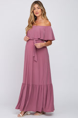 Mauve Off Shoulder Maternity Maxi Dress