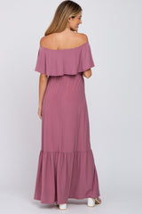 Mauve Off Shoulder Maternity Maxi Dress