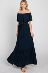 Navy Blue Off Shoulder Maternity Maxi Dress