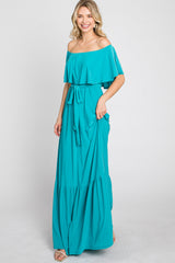 Turquoise Off Shoulder Maxi Dress