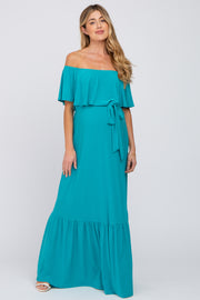 Turquoise Off Shoulder Maternity Maxi Dress