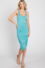 Aqua Sleeveless Ruched Fitted Maternity Dress