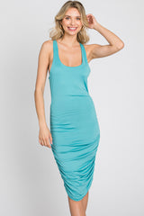 Aqua Sleeveless Ruched Fitted Dress