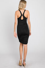 Black Sleeveless Ruched Fitted Dress