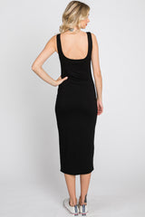 Black Fitted Scoop Neck Midi Dress