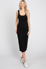 Black Fitted Scoop Neck Midi Dress