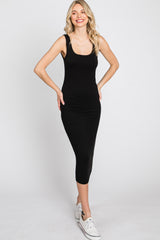 Black Fitted Scoop Neck Midi Dress