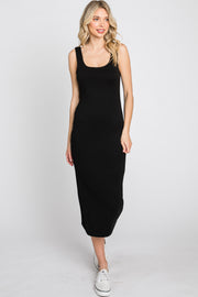 Black Fitted Scoop Neck Midi Dress