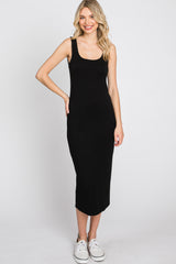 Black Fitted Scoop Neck Midi Dress