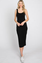 Black Fitted Scoop Neck Midi Dress