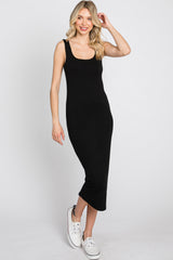 Black Fitted Scoop Neck Midi Dress