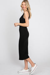 Black Fitted Scoop Neck Midi Dress