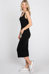 Black Fitted Scoop Neck Midi Dress