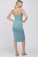 Aqua Fitted Scoop Neck Midi Dress