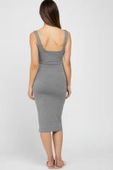 Heather Grey Fitted Scoop Neck Maternity Midi Dress