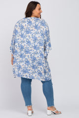 Blue Floral Ruffle Sleeve Plus Cover Up