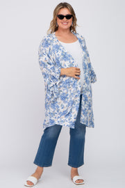 Blue Floral Ruffle Sleeve Maternity Plus Cover Up