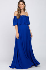 Royal Blue Chiffon Off Shoulder Maternity Gown