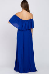 Royal Blue Chiffon Off Shoulder Maternity Gown