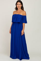 Royal Blue Chiffon Off Shoulder Maternity Gown