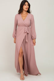 Mauve Wrap Front Chiffon Gown