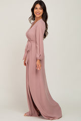 Mauve Wrap Front Chiffon Gown