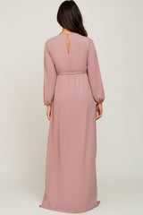 Mauve Wrap Front Chiffon Gown