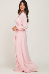 Pink Wrap Front Chiffon Gown