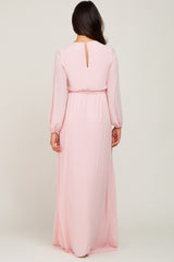 Pink Wrap Front Chiffon Gown