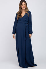 Navy Wrap Front Chiffon Maternity Gown