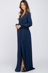 Navy Wrap Front Chiffon Maternity Gown