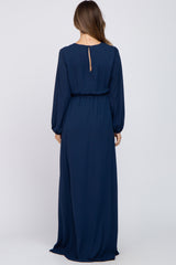 Navy Wrap Front Chiffon Maternity Gown