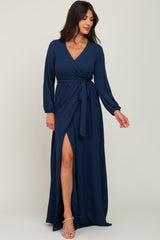 Navy Wrap Front Chiffon Maternity Gown