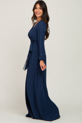 Navy Wrap Front Chiffon Gown