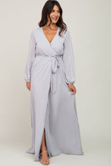 Light Grey Wrap Front Chiffon Maternity Gown