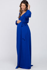 Royal Blue Wrap Front Chiffon Maternity Gown