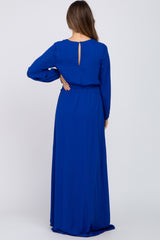 Royal Blue Wrap Front Chiffon Maternity Gown