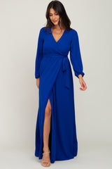 Royal Blue Wrap Front Chiffon Maternity Gown