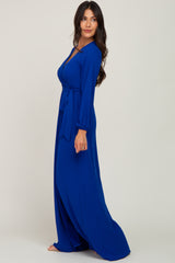 Royal Blue Wrap Front Chiffon Gown