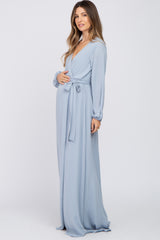 Light Blue Wrap Front Chiffon Maternity Gown