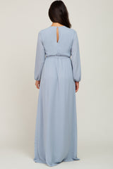 Light Blue Wrap Front Chiffon Gown