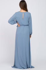 Blue Wrap Front Chiffon Maternity Gown