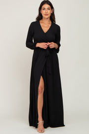 Black Wrap Front Chiffon Gown