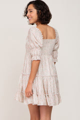 Ivory Floral Square Neck Ruffle Tiered Dress