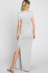 Heather Grey Cross Front Ruched Maxi Dress